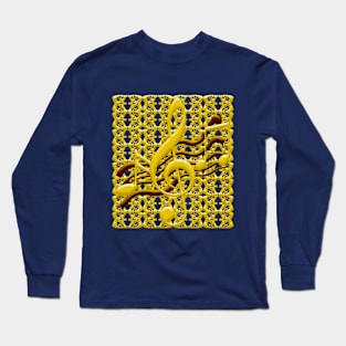 Gold Metal Grid and Musical Notes Long Sleeve T-Shirt